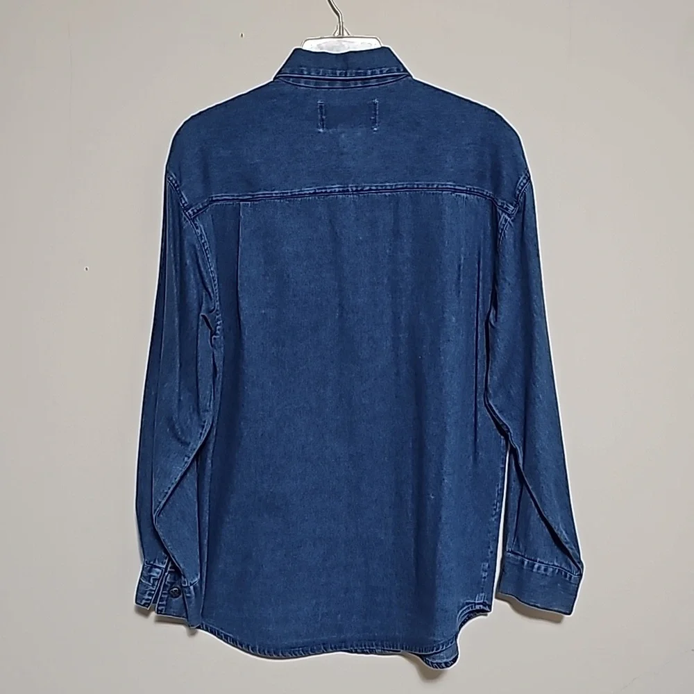 New Directions Denim Long Sleeve Christmas Shirt Embroidered Sz S Silver Buttons - Picture 5 of 5